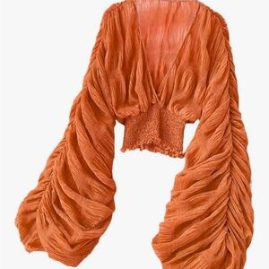 Chic Women's Orange Blouse with Voluminous Sleeves